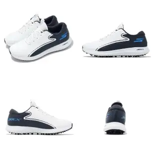 【SKECHERS】高爾夫球鞋 Go Golf Max 3 男鞋 白 藍 防水 避震 輕量 抓地 運動鞋(214080-WNVB)