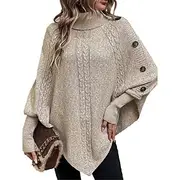 Women's Sweater Pullover Sweater Jumper Casual Soft Pure Color Ribbed Turtleneck Buttons Knitted Batwing Sleeve Long Sleeve Regular Tops Knit Outdoor Daily Wee