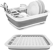 Collapsible Dish Drying Rack,4-Compartment Utensil Drainer Portable Dish Rack for Kitchen, RV Camping Essentials,Compact Dinnerware Organizer, Sink Dish Storage, Space-Saving