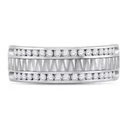14kt White Gold Round Diamond Double Row Zigzag Wedding Band Ring 1/2 Cttw