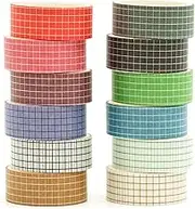 Songdao 12 Rolls Grid Washi Tape Set Plaid Arts Adhesive Tapes Basic Patterns Decorative Masking Tape Sets for Craft, Kids, Scrapbook, DIY, Gift Wrapping (Style One)