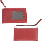 [uxcell] 2pcs Small Credit Card Holder Slim PU Leather Wallet Minimalist Card Case Holder Coin Purse Change Purse with Zipper for Men Women (Red)
