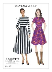 VOGUE SEWING PATTERN 9197 MISSES 14-22 EASY DRESS, FITTED BODICE, GATHERED SKIRT