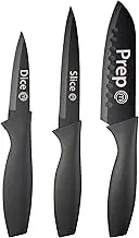 MasterChef Knife Set of 3 for Kitchen (Chef, Paring & Utility) Professional, Extra Sharp, Stainless Steel Blades with Non Stick Coating & Soft Touch Grip, Essential Collection 3 Piece, Black
