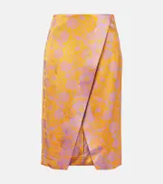[Dries Van Noten] Dries Van Noten Floral satin jacquard midi skirt AU 10 orange