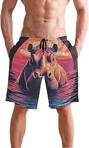 [XYMZR] Hippo Nature Water Men's Swim Trunks Quick-Dry Bathing Suit Swimming Board Shorts S