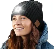 [Yontune] Bluetooth Beanie Hat with Light,Music Hat with Headphones and Built in Speaker Mic,USB Rechargeable LED Headlamp Hat,Unisex Outdoor Sport Knit Hat Black, Dark Gray, Medium