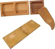 CONGARTENO 4 Pcs Wooden Seasoning Dishes Natural Color Sauce Plates with Soy Sauce Spoons for Condiments Dipping and Appetizers for Home Kitchen and Outdoor Use