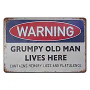 3x Warning Grumpy Old Man Lives Here Tin Metal Sign Vintage Man Cave