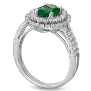 Oval Lab-Created Emerald and White Sapphire Frame Ring in Sterling Silver