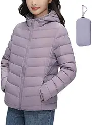 [KLUSIET] Women's Lightweight Hooded Down Jacket Packable Puffer Insulated Coats Full-Zip Puffer Jacket Winter Down Jacket