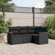Garden Sofa Set with Patio Chairs, Outdoor Seating, Black Poly Rattan Piece for Lawn, Garden & Deck