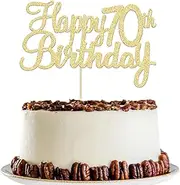 Gyufise 1 Pack Gold Happy 70th Birthday Cake Topper Glitter Happy 70 Cupcake Topper Cheers to 70 Fabulous Cake Decoration for 70th Birthday Party Decoration Supplies