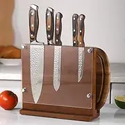 Yunking Magnetic Knife Block with Acrylic Shield 10 x 9 Inches, Double Side Kitchen Knife Holder Without Knives - Rubber Wood Universal Knife Storage Organizer (Rubber Wood, 10 * 9in)