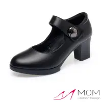 在飛比找momo購物網優惠-【MOM】真皮跟鞋 高跟跟鞋/真皮優雅大圓釦一字帶高跟鞋(黑