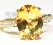 7.34CT 14K Gold Natural Yellow Emerald White Diamond Vintage Engagement Ring Cut