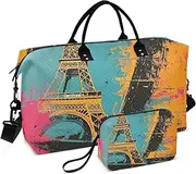 [ZRYSMY] Duffel Bag for Traveling, Eiffel Tower Abstract Travel Bag Gym Bag, with Multiple Interior Pockets Shoulder Weekender Bag for Women Men with Toiletry Bag 20.5L x 1.9W x 13.8H, Multi-Colored