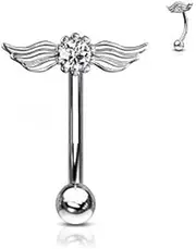 [204Dealnow] 16G Angel Wing CZ Top Curved Barbell Eyebrow Ring Daith Rook Snug Piercing Round Crystal 316L Surgical Steel Body Jewelry Gifts For Women