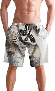 [XYMZR] Raccoon Tree Leaf Men's Swim Trunks Quick-Dry Bathing Suit Swimming Board Shorts S