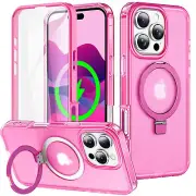 Built-in Screen Protector Case MagSafe Stand Cover For iPhone 14 15 16 Pro Max