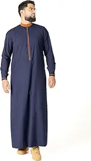 [alqamees] Thobe for Men - Long Sleeves Kaftan - Mens Long Gown Exclusive Rugged Thawb Jubba 58-M, Rugged, Medium