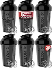 VELOMIX -6 PACK- 20 OZ Protein Shaker Bottles for Protein Mixes, Shaker Cups for Protein Shakes, Small Shaker Bottle Pack, Shaker Cup, Shakers for protein Shakes (20 OZ - 6 PACK BLACK)