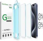 Screen Protector for iPhone 15 Pro Max (2+2 Pack) OneTouch Tempered Glass & Came