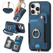 For iPhone 16 15 14 13 12 11 Pro Max XS 8 7 Case Leather Card Holder Stand Cover