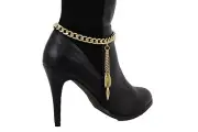 Women Boot Bracelet Chain Gold Metal Long Tassel Shoe Charm Anklet Fringe Dangle