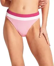 [Seafolly] Women's Standard Rise High Cut Bikini Bottom Swimsuit, Slice of Splice