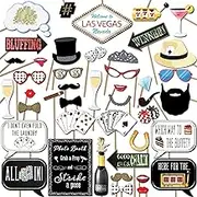 Las Vegas Casino Photo Booth Props Kit, 44 Pieces with Wooden Sticks and Strike a Pose Sign by Outside the Booth