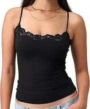 [CocMouse] Women's Cami Tank Tops with Built-in Bra Sleeveless Lace Trim Slim Fit Basic Cami Shirts Undershirt Summer Tops