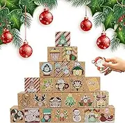 24 Pcs DIY Christmas Empty Advent Calendar 2024, 24 Days Cute Kraft Paper Christmas Cardboard Number Boxes Christmas Countdown Calendar Advent Xmas Gift Box for Kids Xmas Holiday Decor