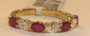 18K YELLOW GOLD - RUBY ( .94Ct) DIAMOND ( .57Ct) BAND RING Sz 6.5