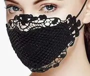 MJoffee Brand Lace Face Mask with Adjustable Ear Loops for Women,Sexy, Cute, Washable and Reusable Lace Face Covering, (1PC)