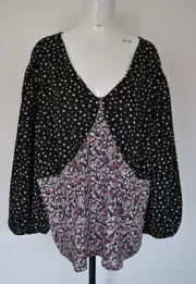Plus size black polka long sleeve casual women tunic top tee size 30 Simply Be