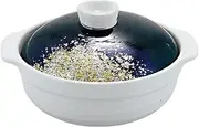 J-Kitchens Japanese Technique Hanshou No. 6 Earthenpot, for Direct Fire, 7.1 inches (18 cm), for One Person - for 2 People, White, Gold Color Tenbo, White, Indigo Fukuka