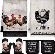 6 Pcs Kitchen Decor Pot Holders Oven Mitts 2 Dish Towels 2 Farmhouse Cooking Mit