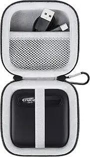 Lacdo Hard Drive Carrying Case for Crucial X6 / X9 Pro / X10 Pro Portable SSD 500GB 1TB 2TB 4TB USB 3.2 External Solid State Drive Shockproof Water Repellent Storage Travel Bag, Black+Gray
