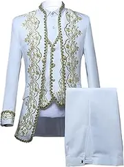 [Zylphorix] Men's Print Palace 3-Piece Suit Luxury Blazer Vest Pants Men Outfit Elegant Jacquard Slim Fit Tuxedo Set