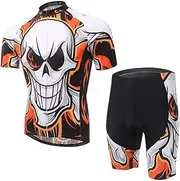[JW-MZPT] Short-Sleeved Cycling Suit, Handsome Pattern, Summer Breathable and Comfortable Moisture Wicking Bike Top, Shock-Absorbing Shorts,L