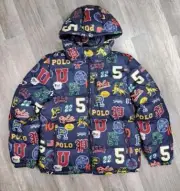 Polo Ralph Lauren Varsity Print Down Hooded Jacket Coat Boy's Size XL 18-20 NEW
