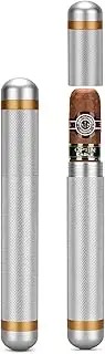 [cigarwong] Aluminum Cigar Case Tube Portable Stainless Steel Elegant Travel Single Metal Cigar CaseTube Humidor Air Tight Smell Proof Cigar Holder Case Accessories for Business Travel Outwork -1Pack(Silver)