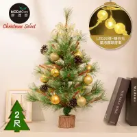 在飛比找環球Online優惠-【摩達客】耶誕-60cm高級開花黃枝松針原木底座聖誕樹/含金