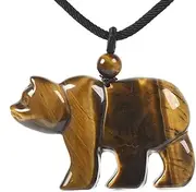[Justinstones] Gemstone Carved Cute 47mm Flatback Polar Bear Animal Pendant Necklace 22 Inch