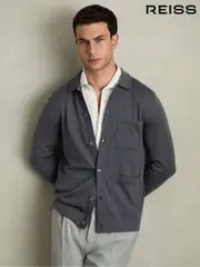 Reiss Blackend Blue Munich Merino Wool Button-Through Cardigan (AC9311) | $260