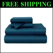 Queen 4-Piece Cooling Bed Sheet Set - Breathable Rayon from Bamboo, Royal Blue