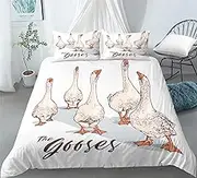 Lovely Goose Prints Duvet Cover Set | Farm Animal Farmhouse Pastoral Goose Design Bedding Set | with Soft Duvet Cover+2 Pillow Shams(3pcs) or Sheet (4pcs) (Double-3PCS,B)