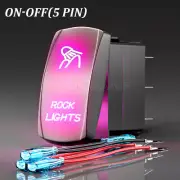 Rocker Switch ROCK LIGHTS 5 pin SPST Laser Etched LED ATV UTV Offroad 12V