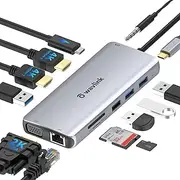 WAVLINK 12-in-1 USB C Hub Docking Station, Triple Display Type-C Adapter with 2X 4K HDMI and 1x 2K VGA Port, 100W PD3.0 Charging, Ethernet, Audio Jack and 2 USB 3.0 & 2 USB2.0 Ports